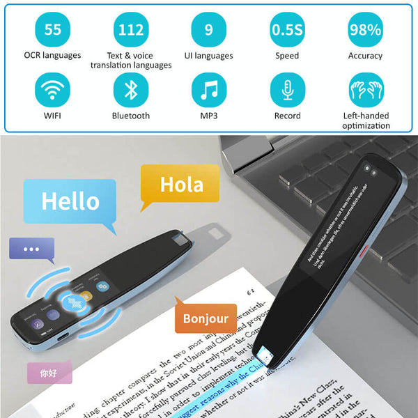 Reading Pen, 3.0 Inch HD Touch Screen 112 Language Portable Translation Pen  Speech Scan to Text Digital Highlighter Instant Pen Scanner Language Trans  筆記用具